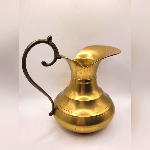 Vintage Solid Brass Small Pitcher with Ornate Handle